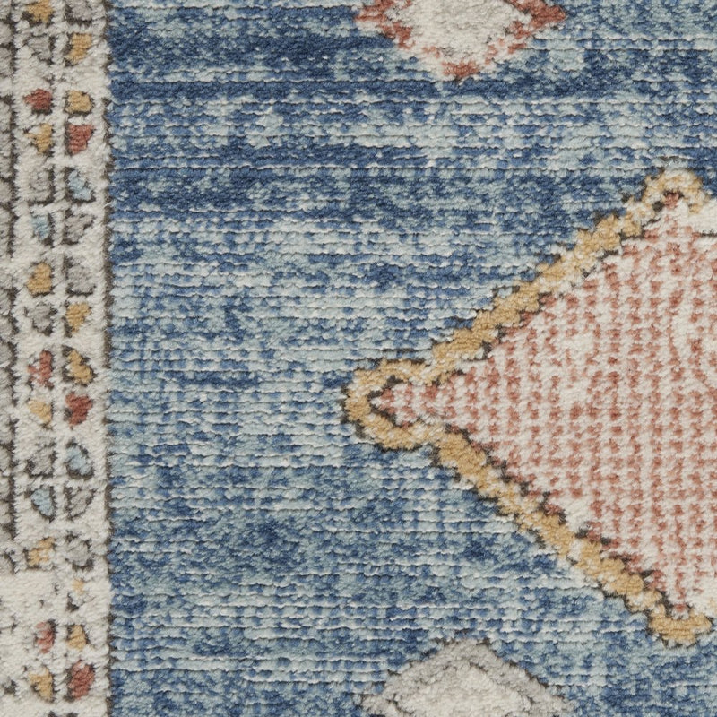2' X 8' Blue Southwestern Power Loom Non Skid Runner Rug