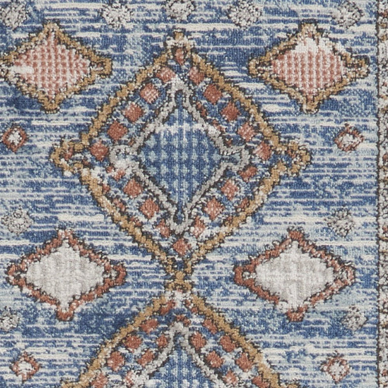 2' X 8' Blue Southwestern Power Loom Non Skid Runner Rug