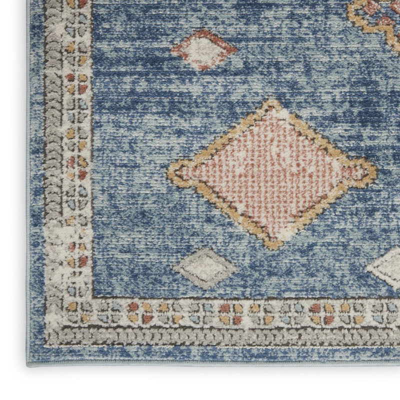 2' X 8' Blue Southwestern Power Loom Non Skid Runner Rug