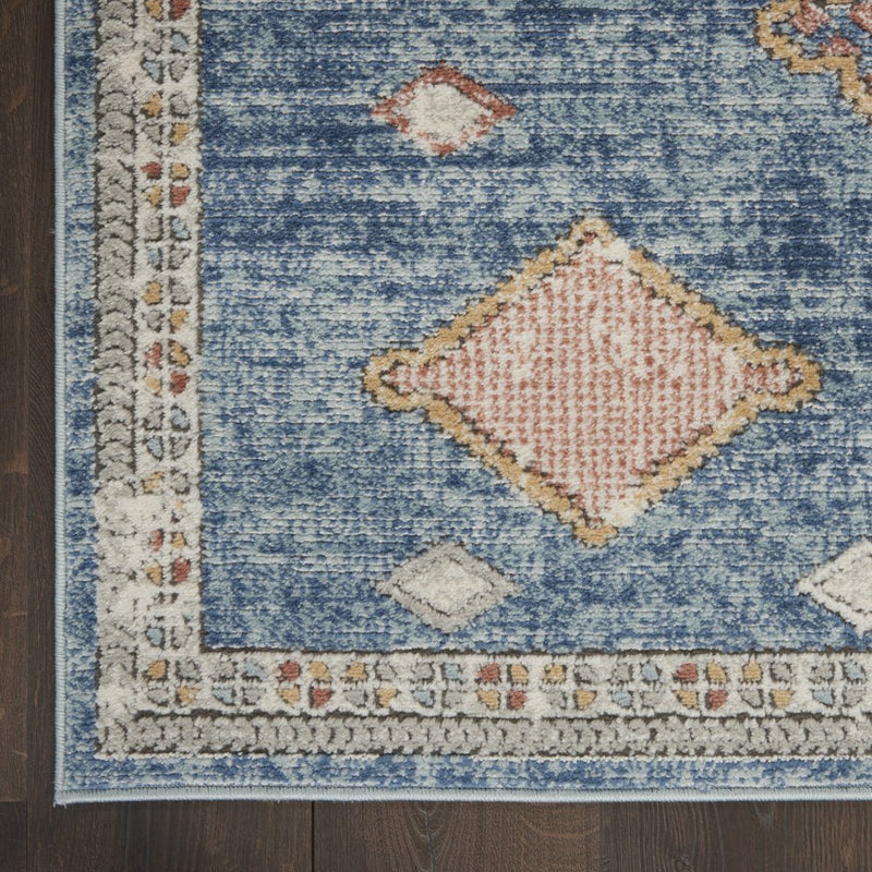 3' X 5' Blue Southwestern Power Loom Non Skid Area Rug