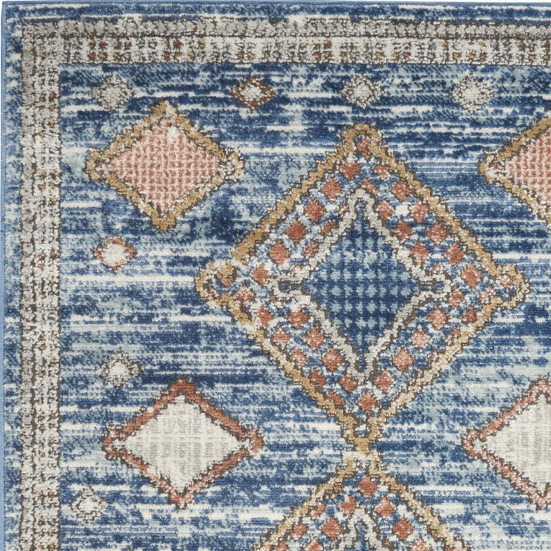 3' X 5' Blue Southwestern Power Loom Non Skid Area Rug