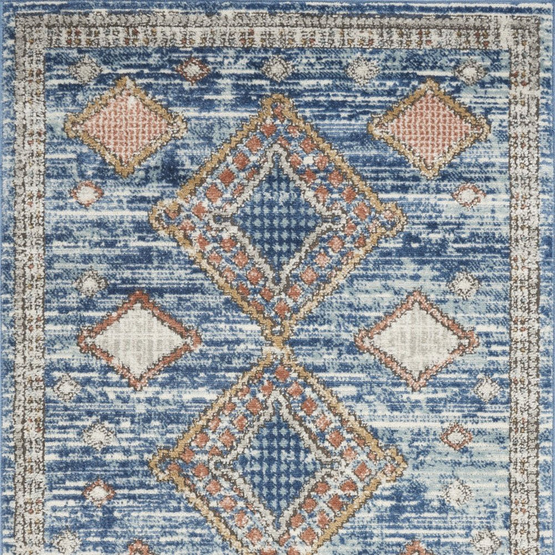 3' X 5' Blue Southwestern Power Loom Non Skid Area Rug