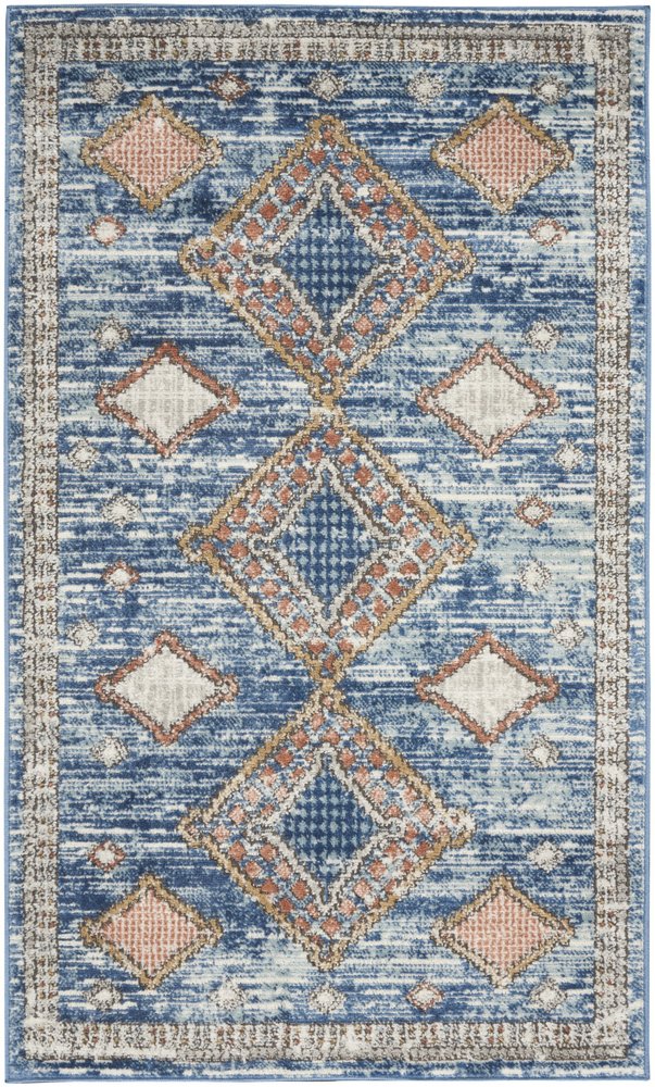 3' X 5' Blue Southwestern Power Loom Non Skid Area Rug