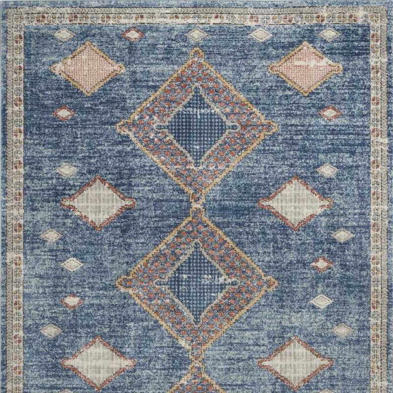 4' X 6' Blue Southwestern Power Loom Non Skid Area Rug