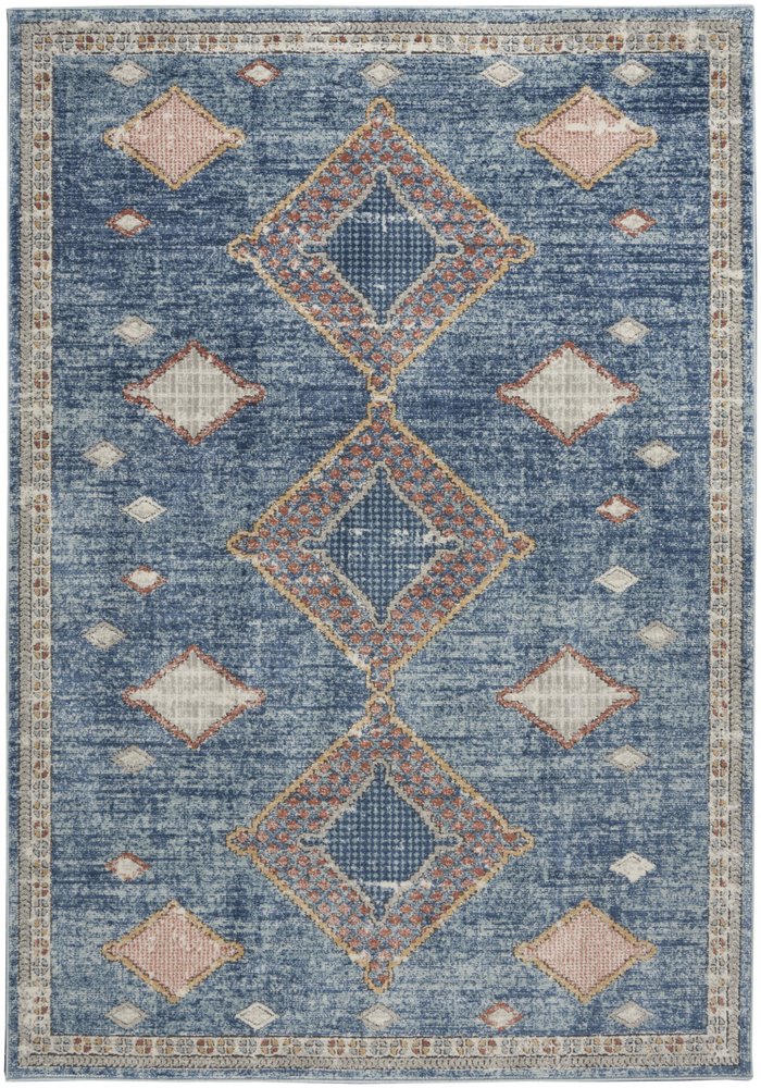 4' X 6' Blue Southwestern Power Loom Non Skid Area Rug