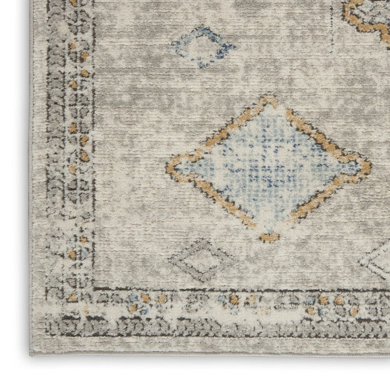 2' X 4' Ivory Grey And Blue Southwestern Power Loom Non Skid Area Rug