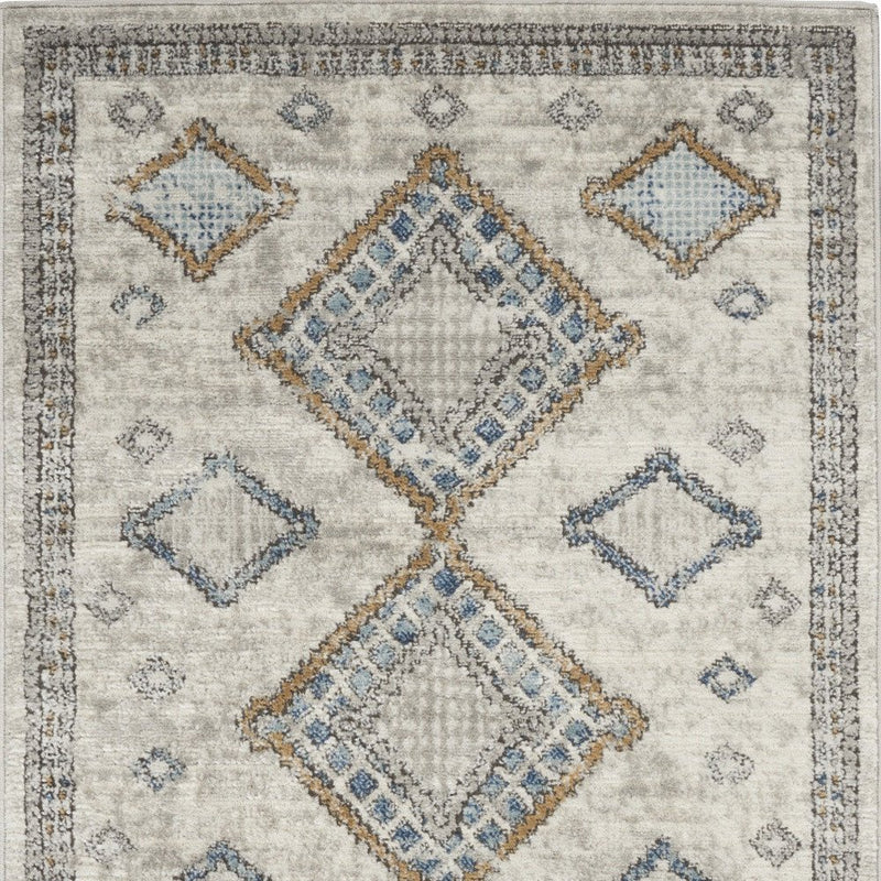 3' X 5' Ivory Grey And Blue Southwestern Power Loom Non Skid Area Rug