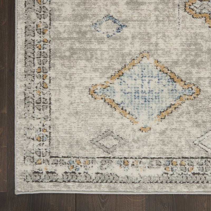 4' X 6' Ivory Grey And Blue Southwestern Power Loom Non Skid Area Rug