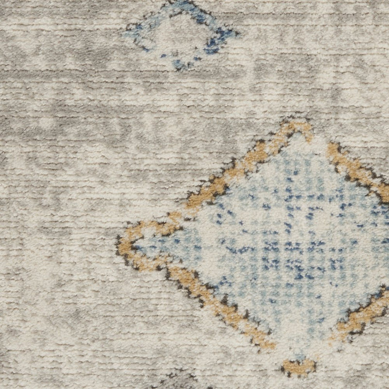 4' X 6' Ivory Grey And Blue Southwestern Power Loom Non Skid Area Rug