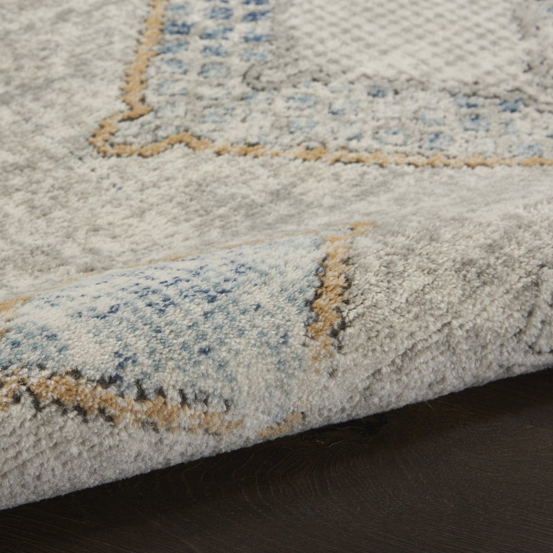 4' X 6' Ivory Grey And Blue Southwestern Power Loom Non Skid Area Rug