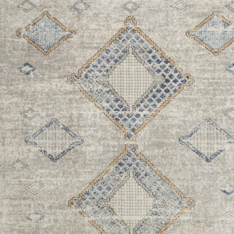 4' X 6' Ivory Grey And Blue Southwestern Power Loom Non Skid Area Rug
