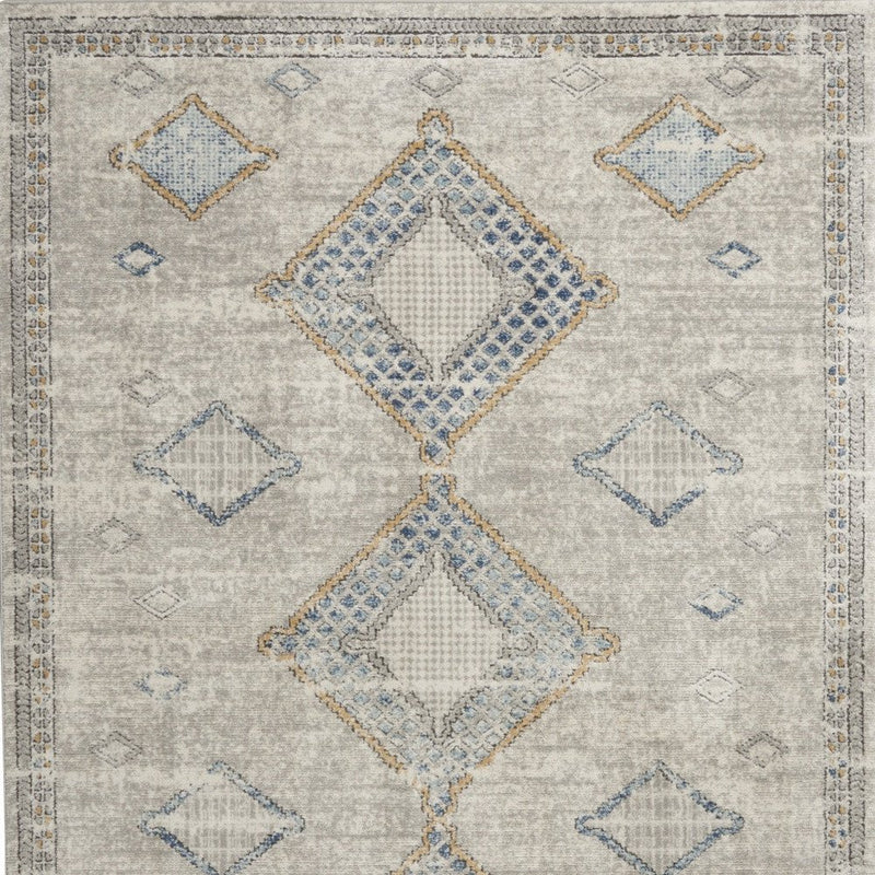 4' X 6' Ivory Grey And Blue Southwestern Power Loom Non Skid Area Rug