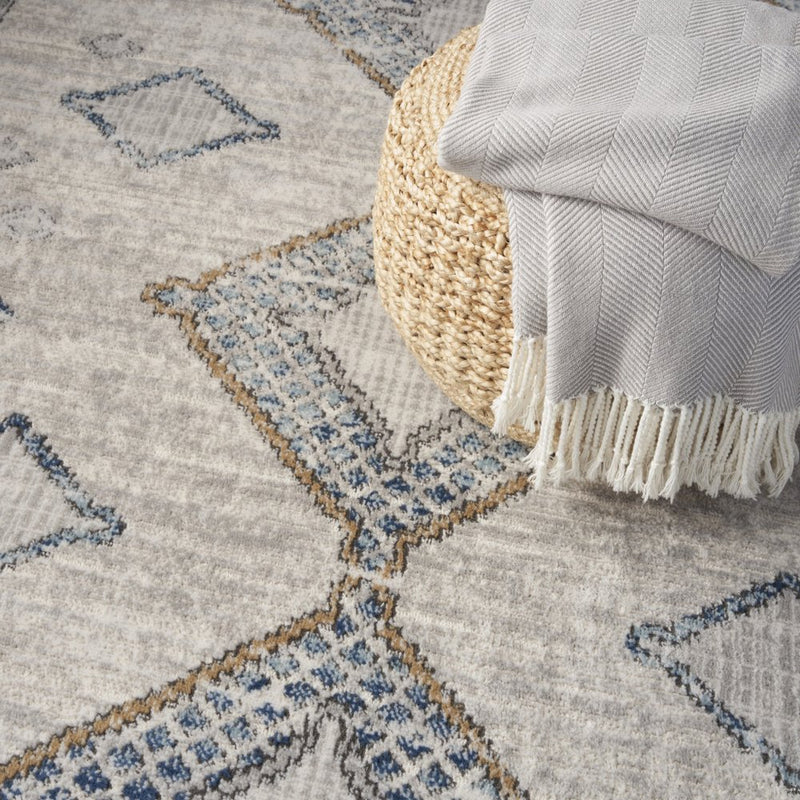 4' X 6' Ivory Grey And Blue Southwestern Power Loom Non Skid Area Rug