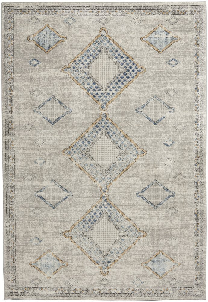 4' X 6' Ivory Grey And Blue Southwestern Power Loom Non Skid Area Rug