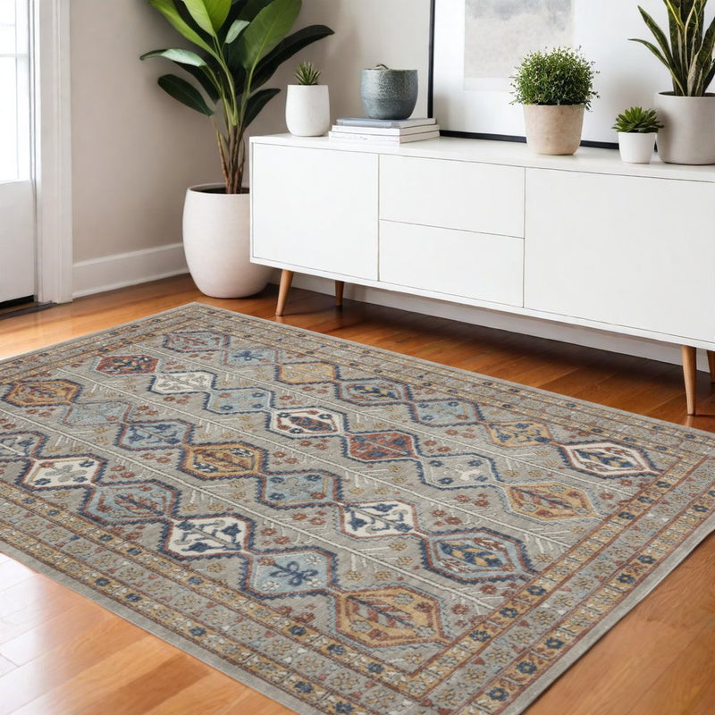 4' X 6' Grey Southwestern Power Loom Non Skid Area Rug
