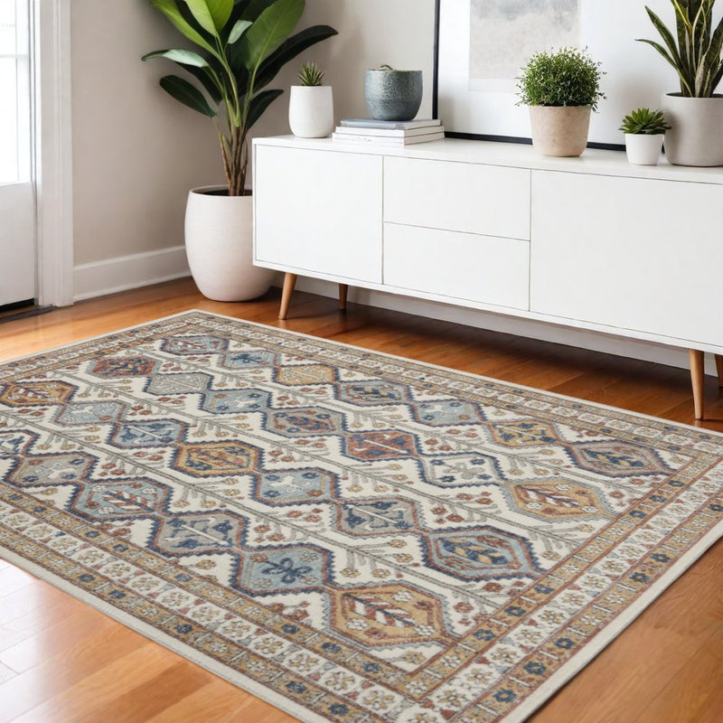 4' X 6' Ivory Southwestern Power Loom Non Skid Area Rug