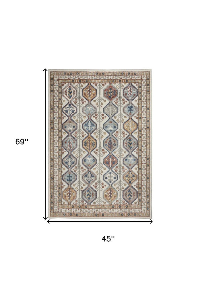 4' X 6' Ivory Southwestern Power Loom Non Skid Area Rug