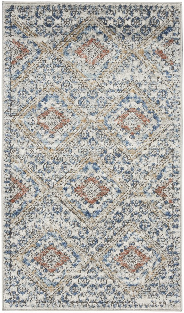 2' X 4' Blue And Ivory Southwestern Power Loom Non Skid Area Rug