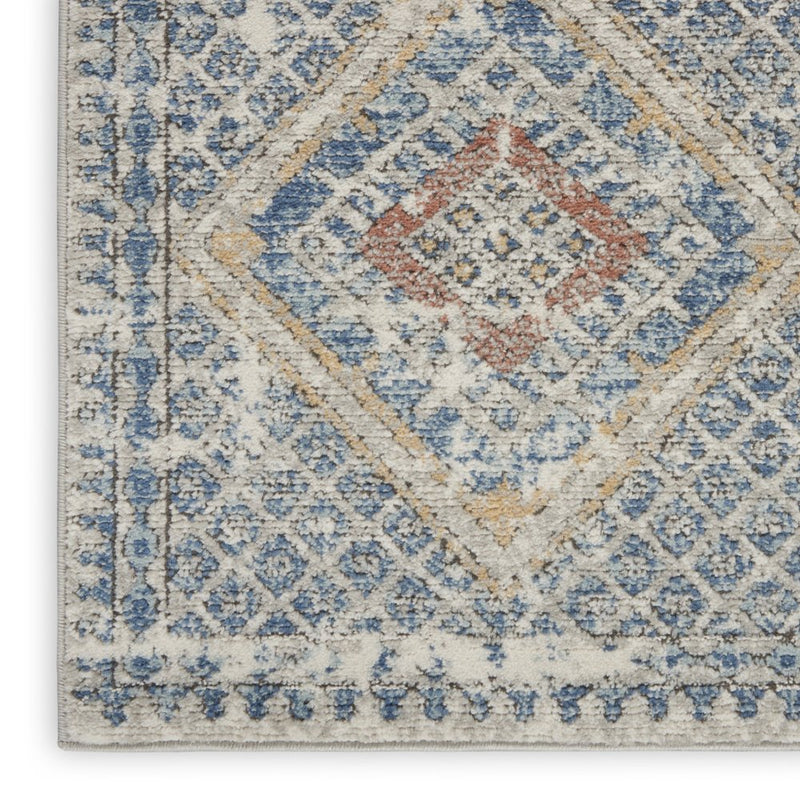 8' Blue And Ivory Southwestern Power Loom Non Skid Runner Rug