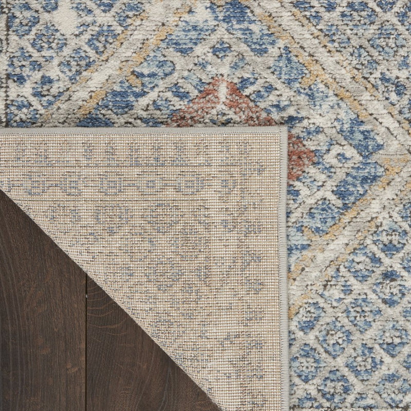 8' Blue And Ivory Southwestern Power Loom Non Skid Runner Rug