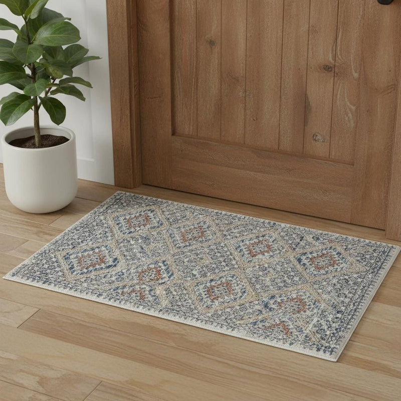 3' X 5' Blue And Ivory Southwestern Power Loom Non Skid Area Rug