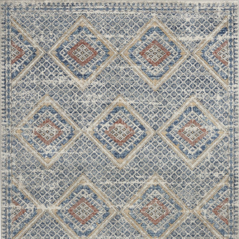 4' X 6' Blue And Ivory Southwestern Power Loom Non Skid Area Rug