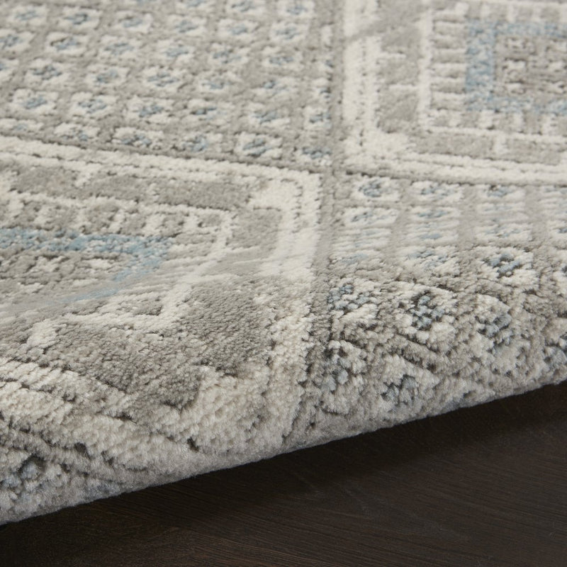 2' X 8' Grey Ivory And Blue Southwestern Power Loom Non Skid Runner Rug