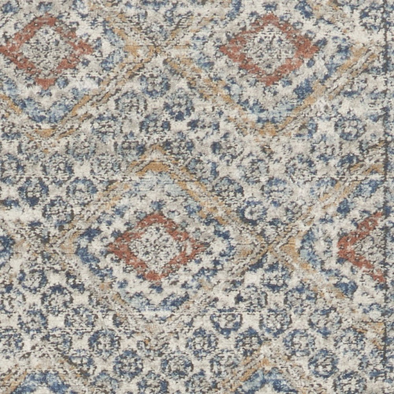 2' X 8' Grey Ivory And Blue Southwestern Power Loom Non Skid Runner Rug