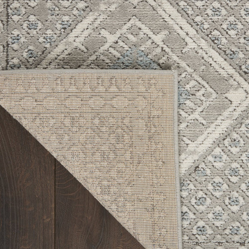 2' X 8' Grey Ivory And Blue Southwestern Power Loom Non Skid Runner Rug