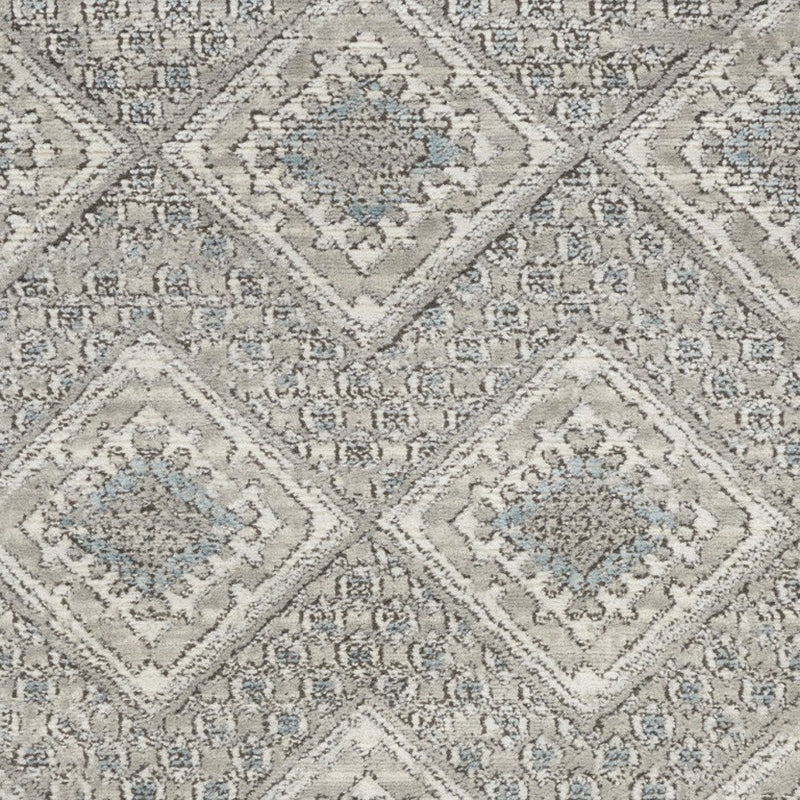 3' X 5' Grey Ivory And Blue Southwestern Power Loom Non Skid Area Rug