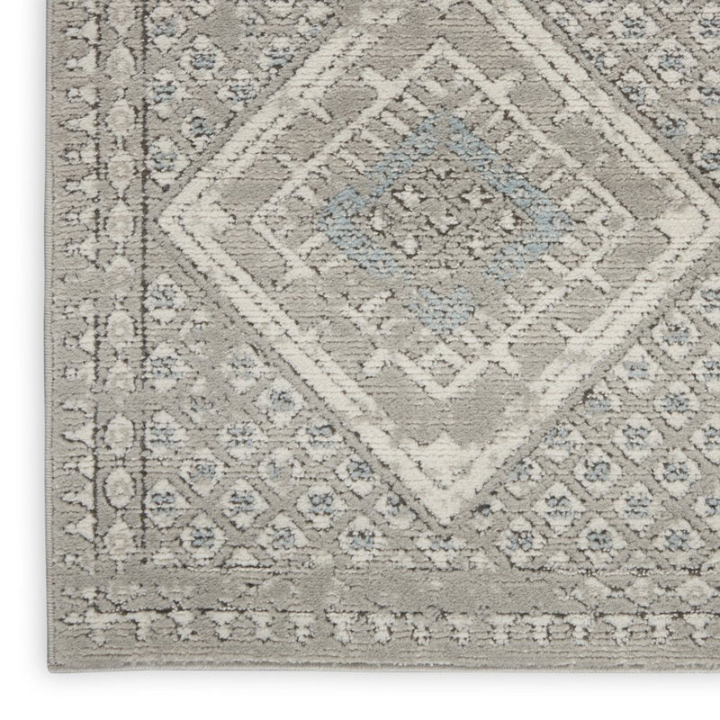 3' X 5' Grey Ivory And Blue Southwestern Power Loom Non Skid Area Rug