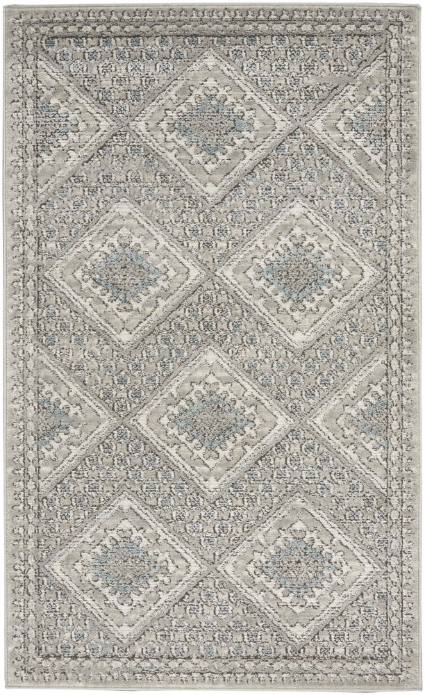 3' X 5' Grey Ivory And Blue Southwestern Power Loom Non Skid Area Rug