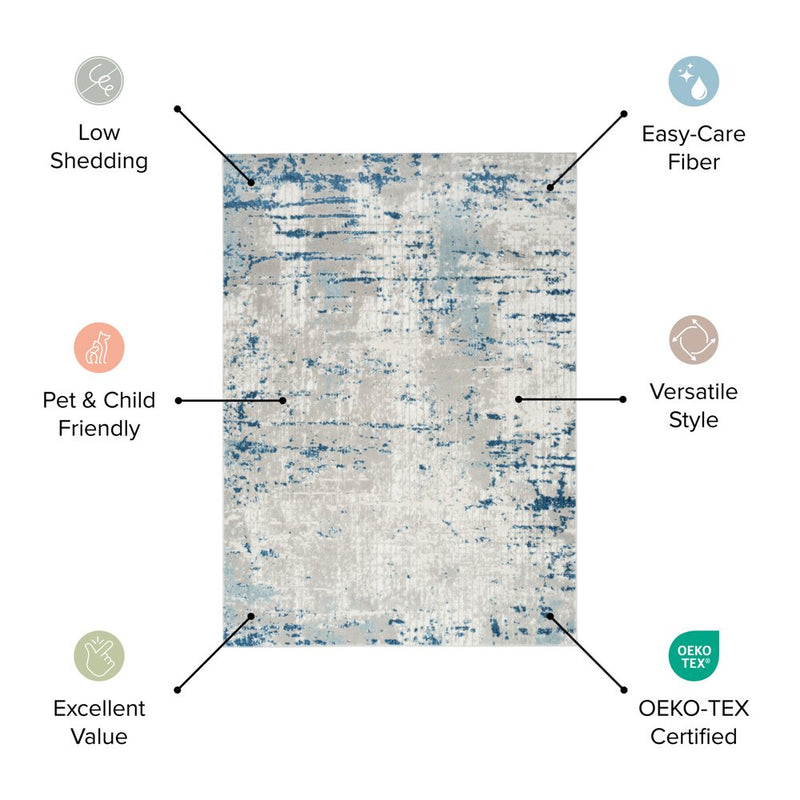 4' X 6' Grey Ivory And Blue Southwestern Power Loom Non Skid Area Rug