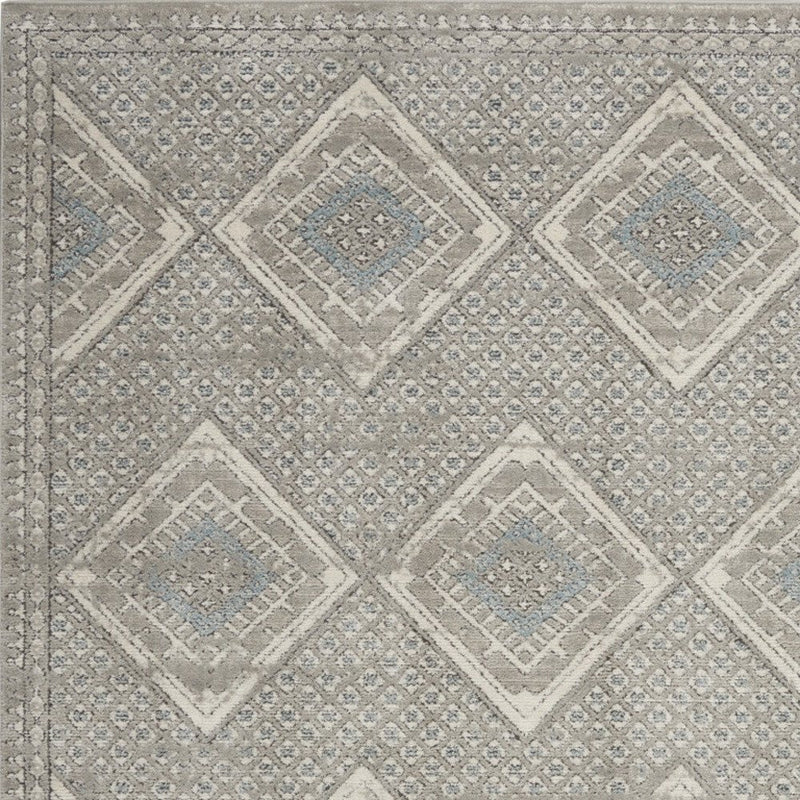 4' X 6' Grey Ivory And Blue Southwestern Power Loom Non Skid Area Rug