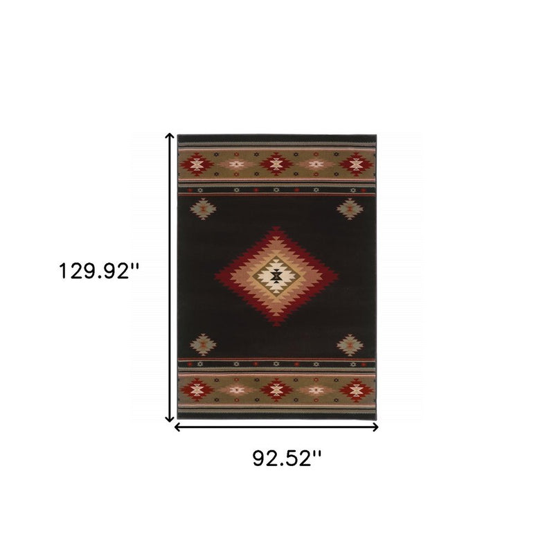 8' X 11' Black And Green Southwestern Power Loom Stain Resistant Area Rug