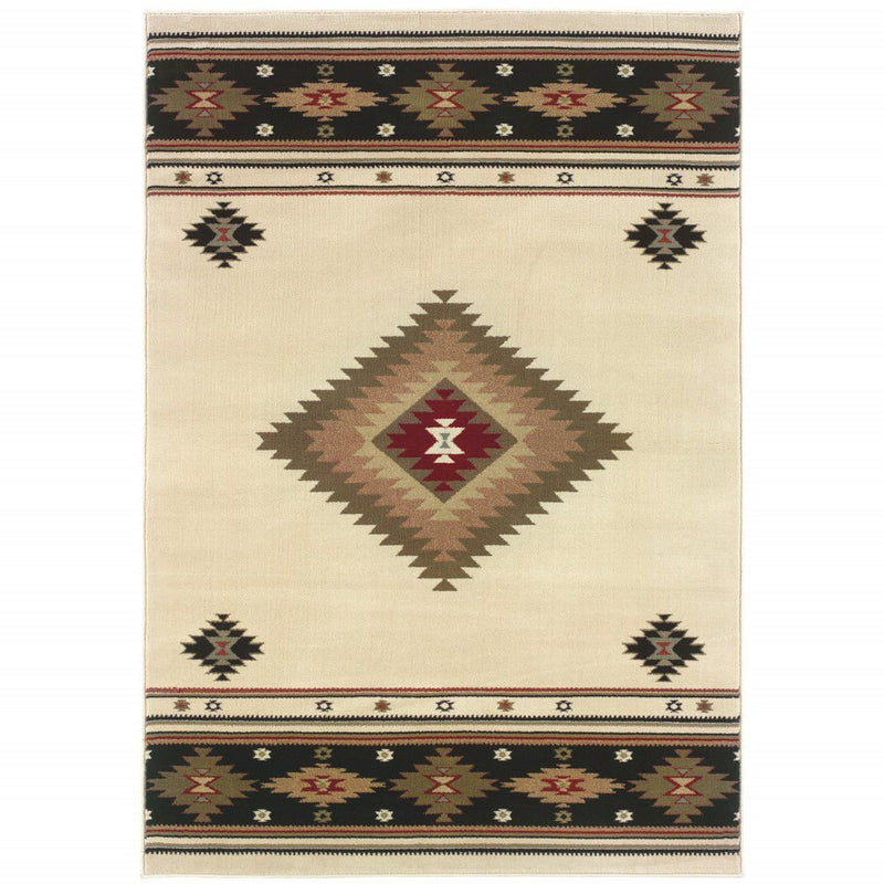 4' X 6' Beige Southwestern Power Loom Stain Resistant Area Rug