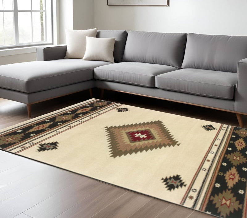 8' X 11' Beige Southwestern Power Loom Stain Resistant Area Rug