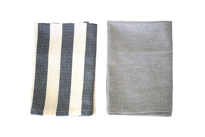 Striped Tea Towel set of 2 Dark Blue