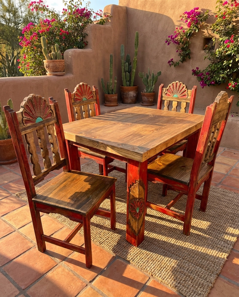 Rosetta 4' Dining Table and 4 Rosetta Chairs in Red