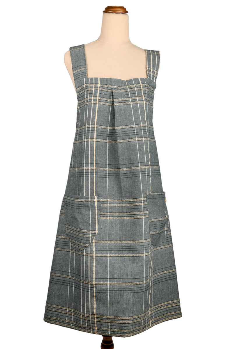 Textured Check Pinafore Apron Blueberry
