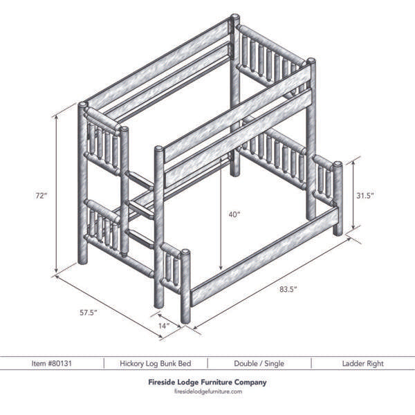 Hickory Log Bunk Bed Double/Single Natural Stain