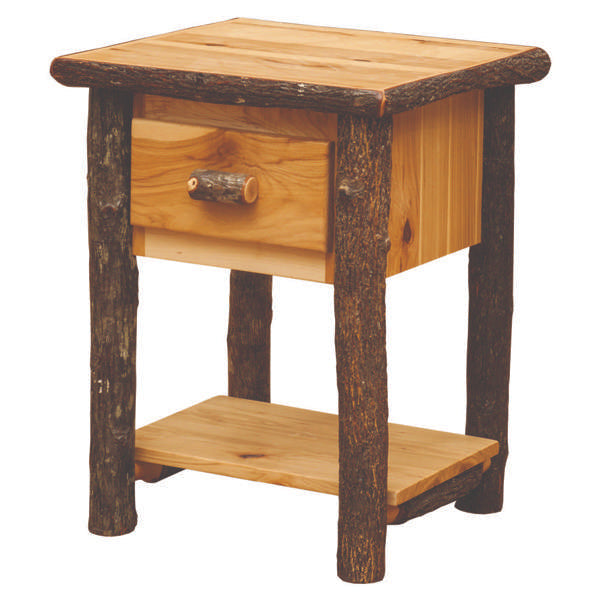 Hickory Log One Drawer Nightstand with Shelf