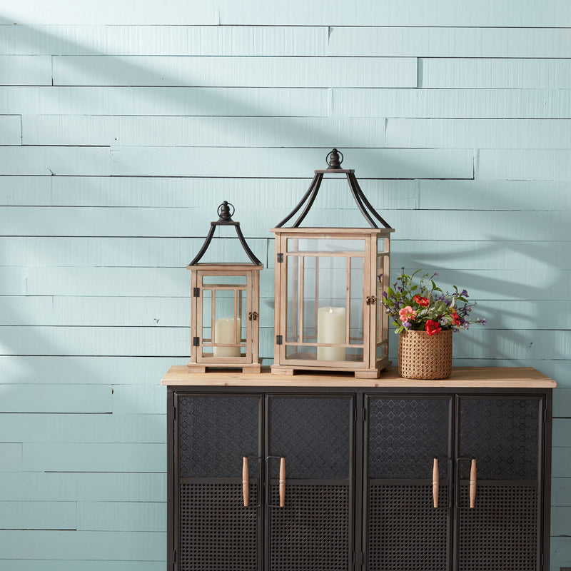 Metal and Wood Lantern (Set of 2)