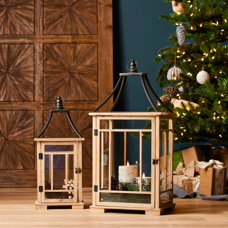 Metal and Wood Lantern (Set of 2)