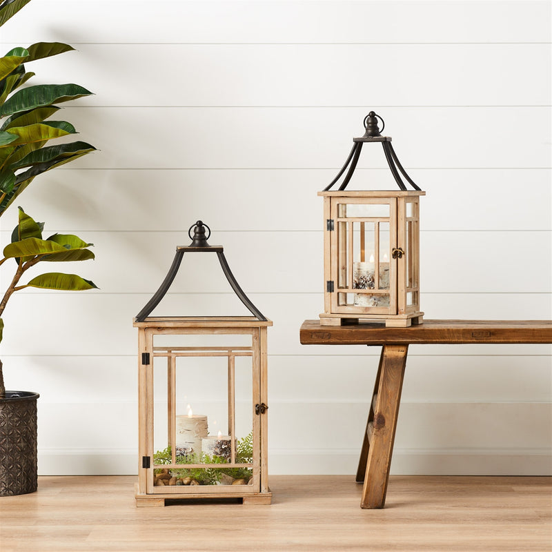 Metal and Wood Lantern (Set of 2)