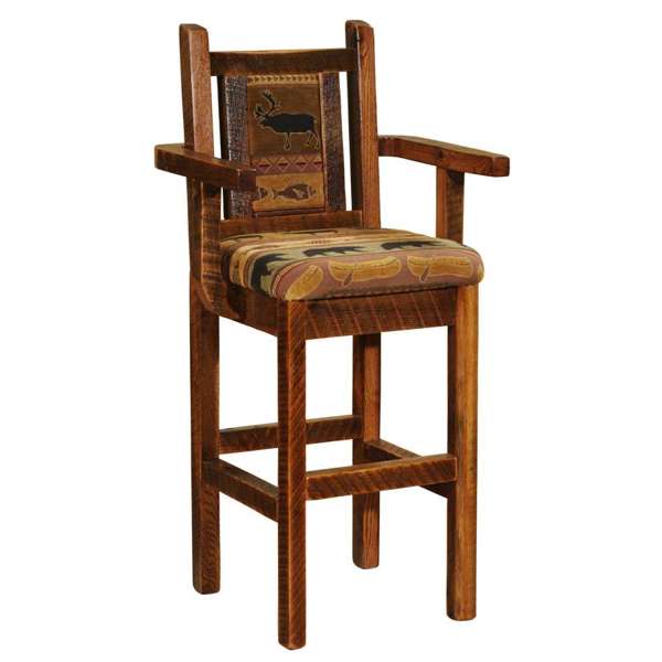 Barnwood Artisan Counter Stool with Arms