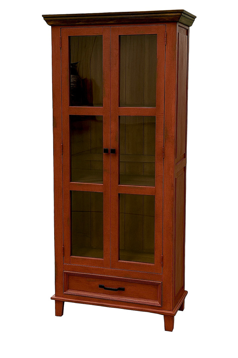 Socorro Tall Hutch with Glass Doors Rustic Cabinet