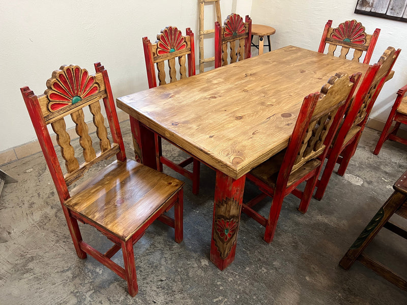 Rosetta 6' Dining Table and 6 Rosetta Chairs in Red