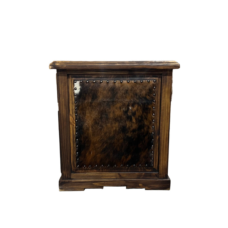 Taos Executive Western Desk with Cowhide and Carved Star in Dark Wax