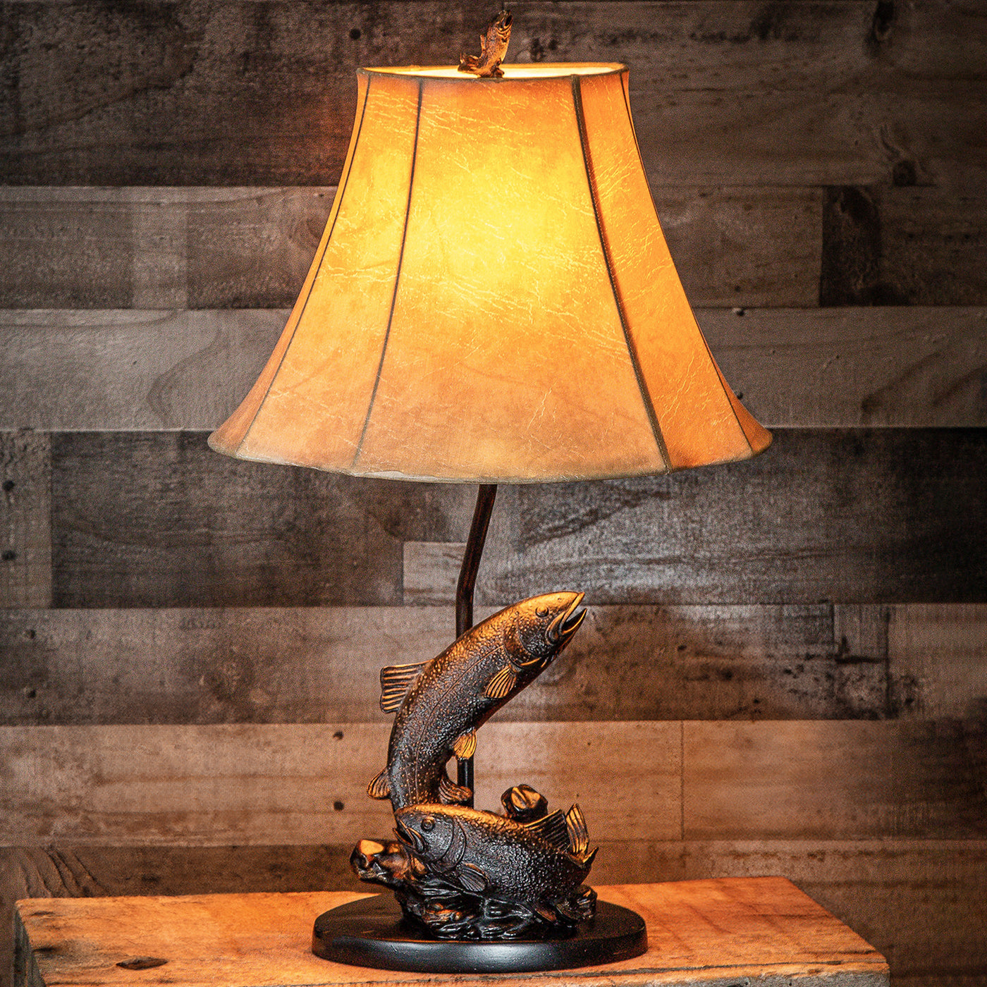 Flying Trout Table Lamp – Rustic Fishing Lodge Cabin Lighting